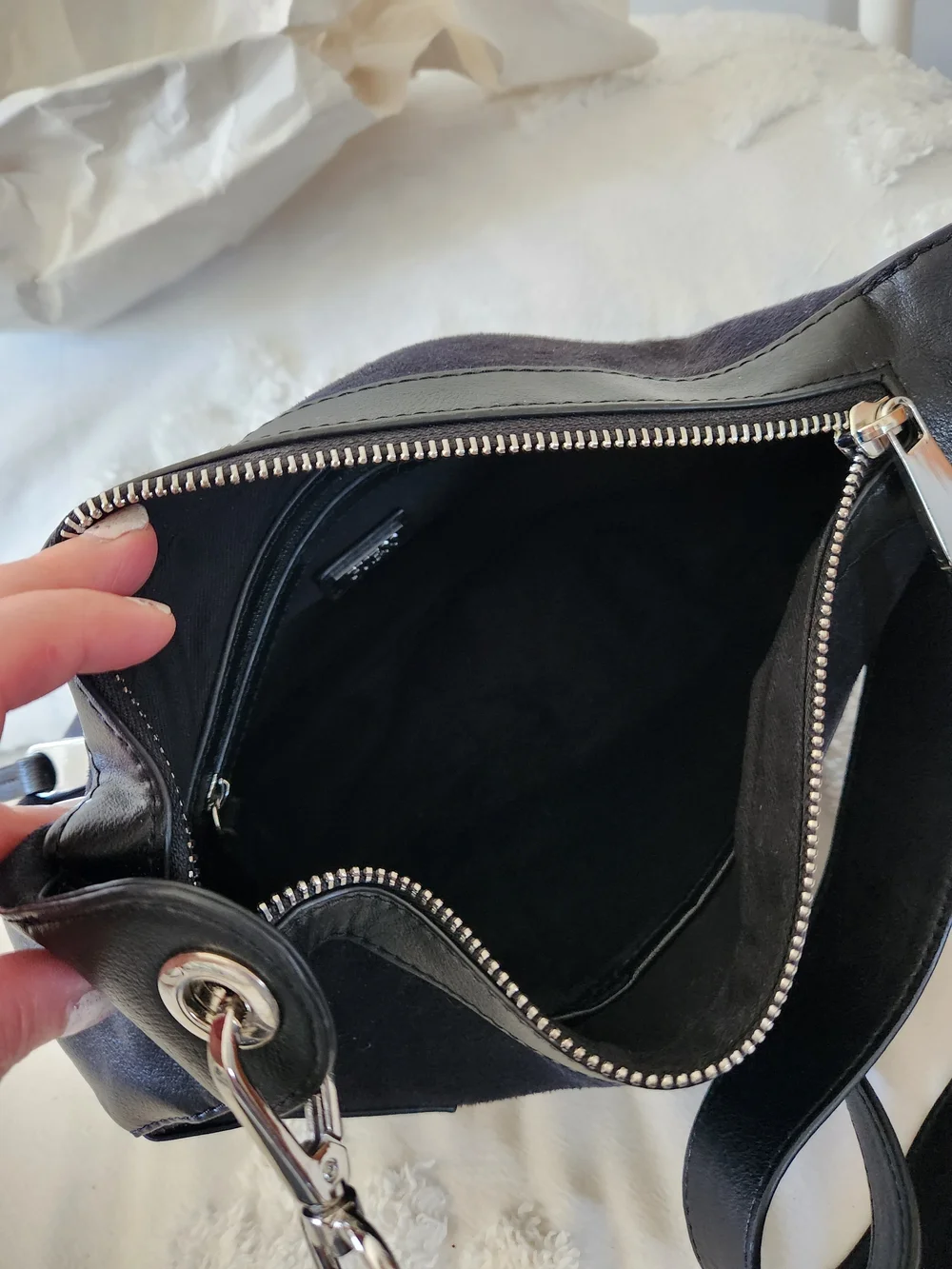 VINTAGE GUESS Black Suede & Leather Crossbody Bag with Matching Wallet
